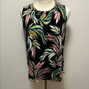Croft & Barrow Black Multicolor Leaf Print Top size Petite Medium New with Tags